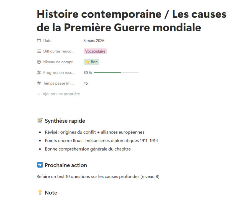 Tracking simple - Voir ce que tu as compris, fiché, testé.
