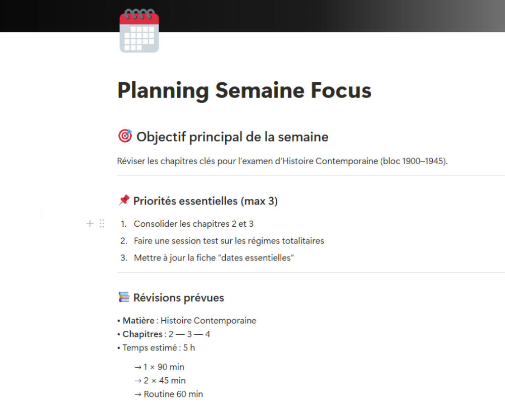 Semaine Focus – Ta semaine de révisions en 1 page claire.